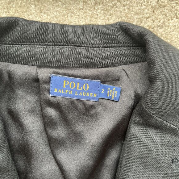 Polo Ralph Lauren Double Knit Blazer Womens 2 Black Monogram Embroidered Preppy - Picture 2 of 8